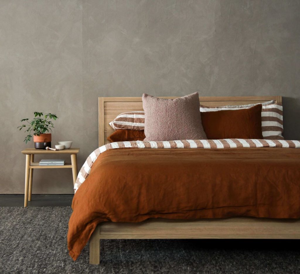 photo of a bedroom with a brown palette