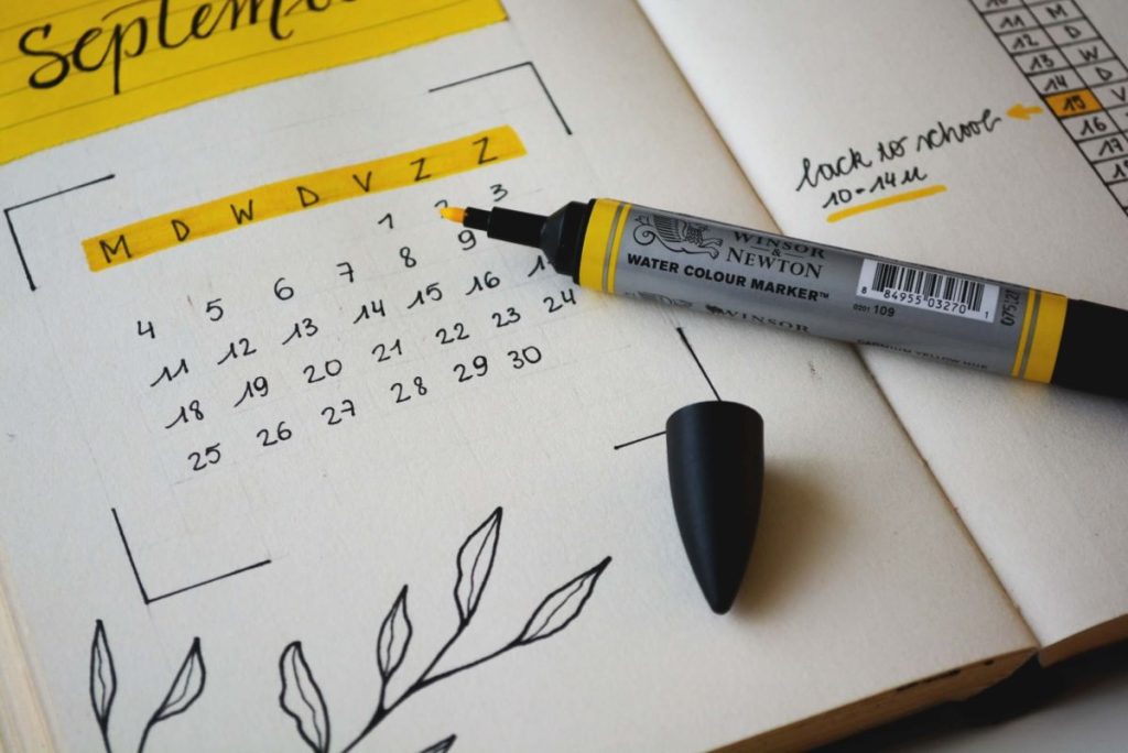 photo of a bullet journal calendar