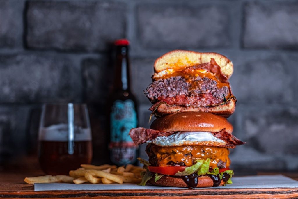 photo of a double decker burger