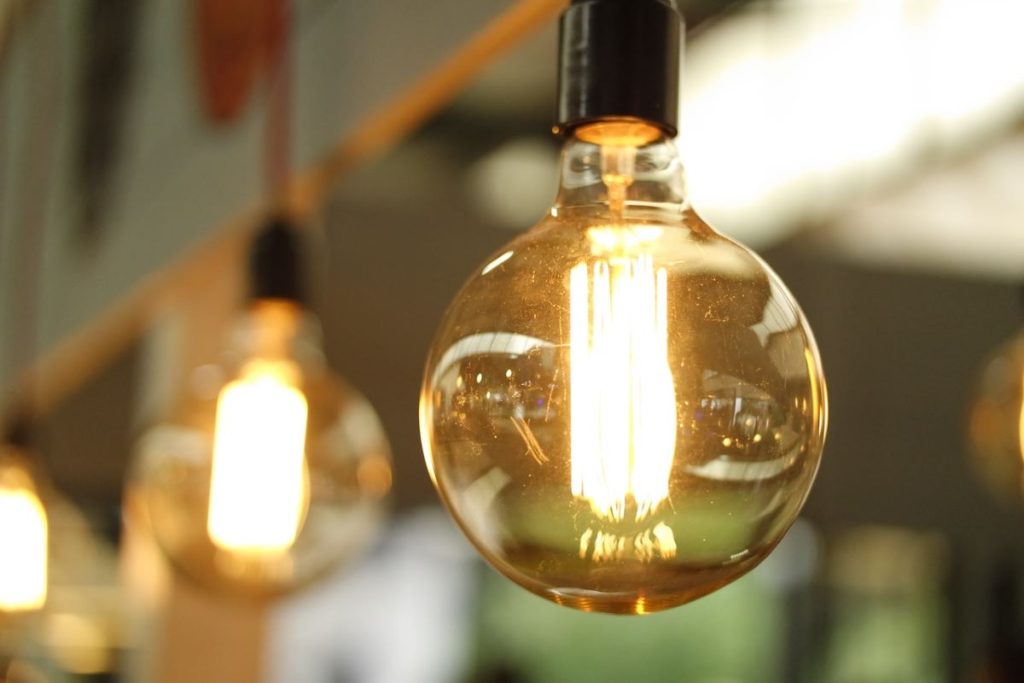 photo of a lit lightbulb