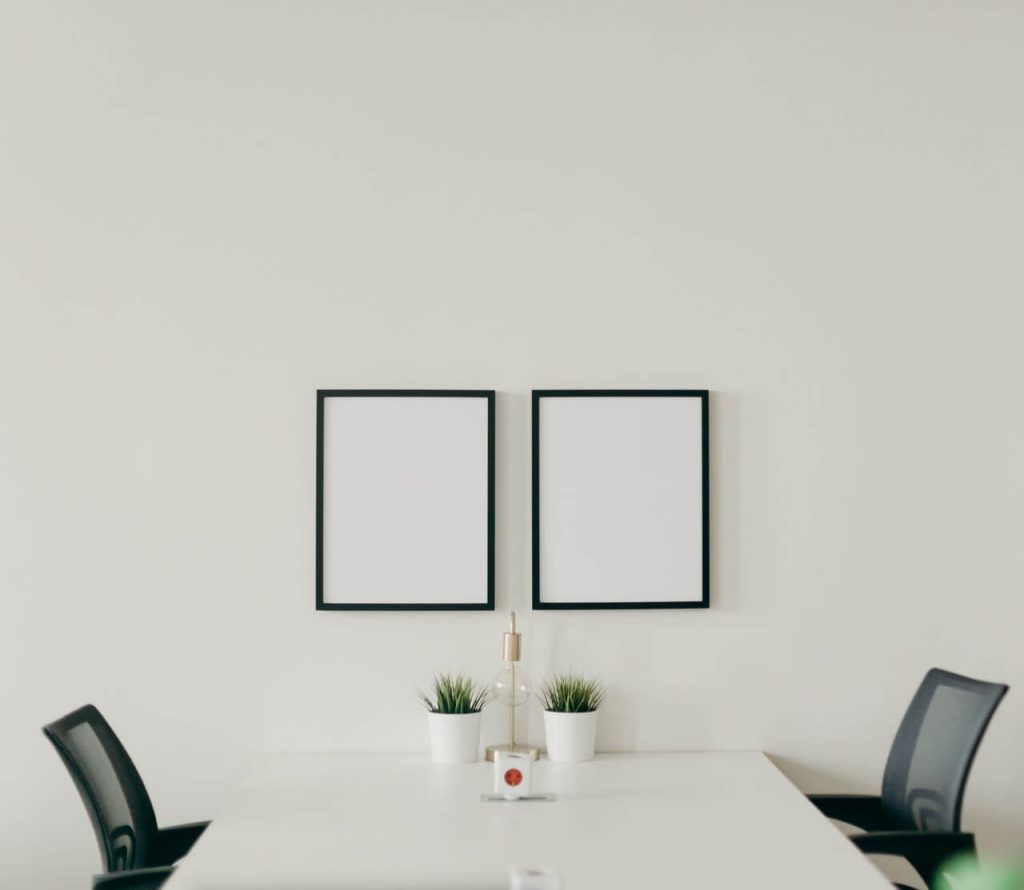 photo of a symmetrical and  minimalist office