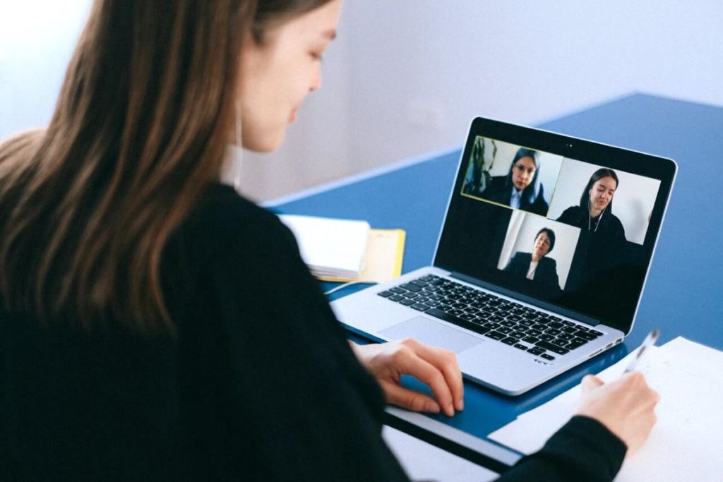 photo of a woman in a meeting while wfh