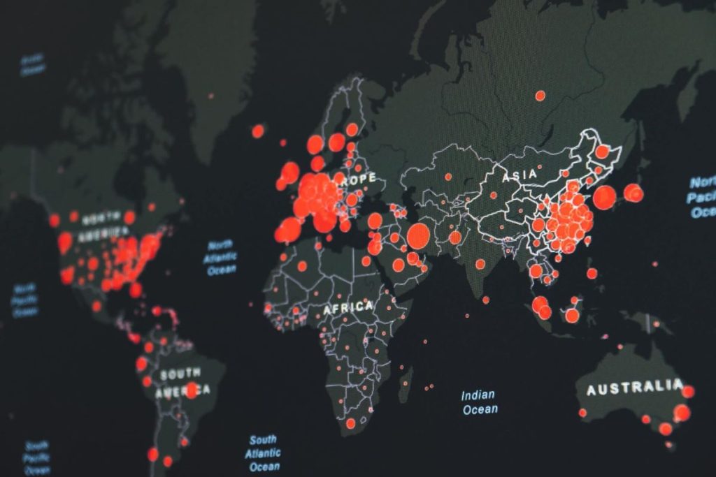 photo of the spread of the covid 19 in a global scale