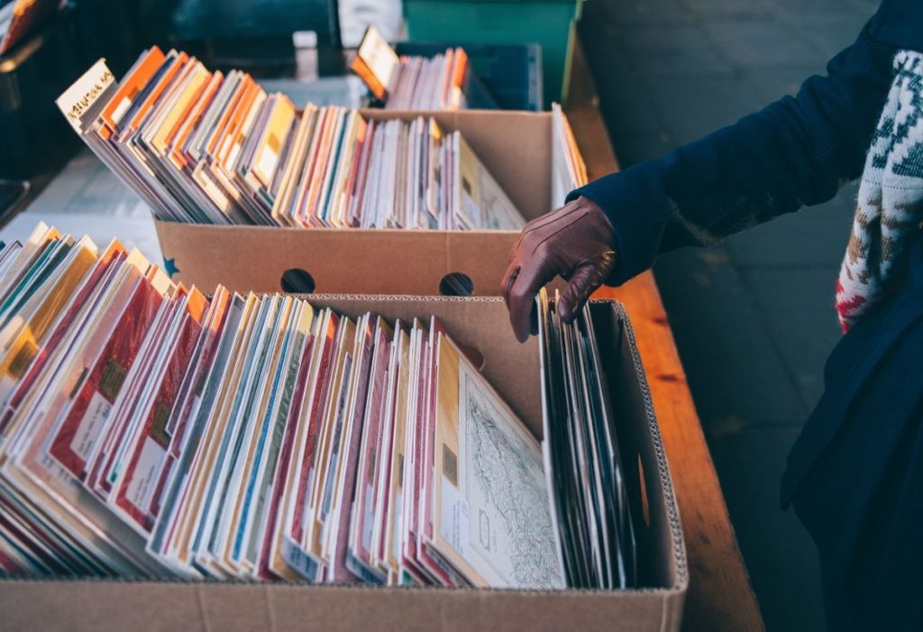 photo of vinyl record albums in a shop