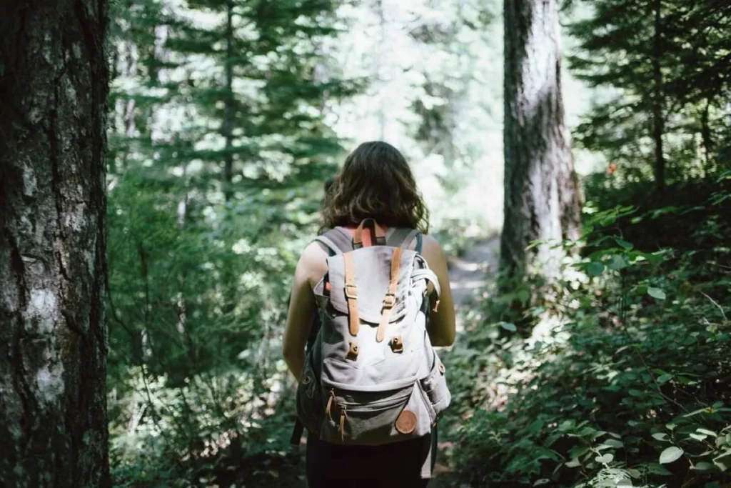 woman hiking in the mountain forest