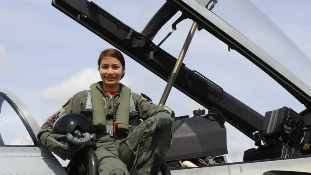 Jul-Laiza-Mae-Camposano-Beran-with-a-light-combat-aircraft