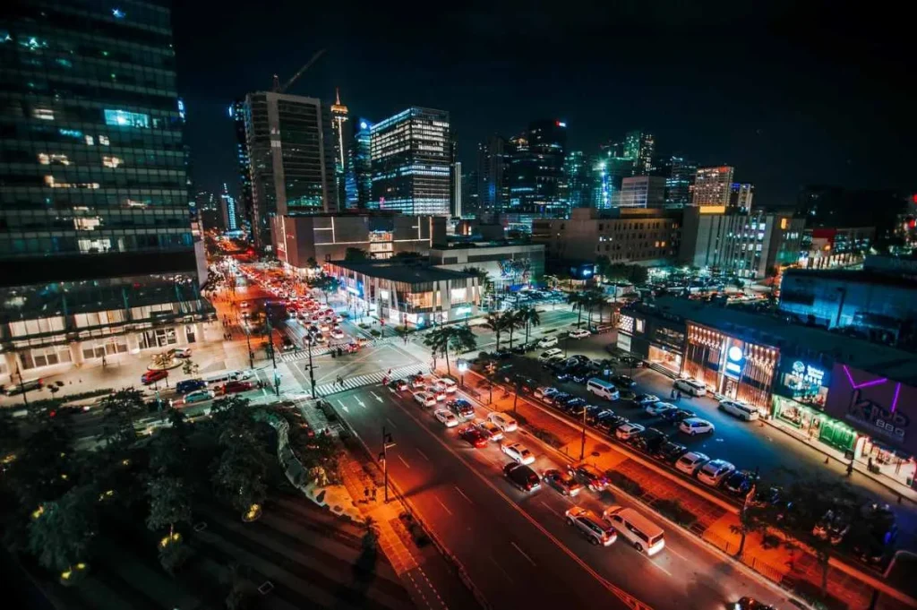 photo of a city at night