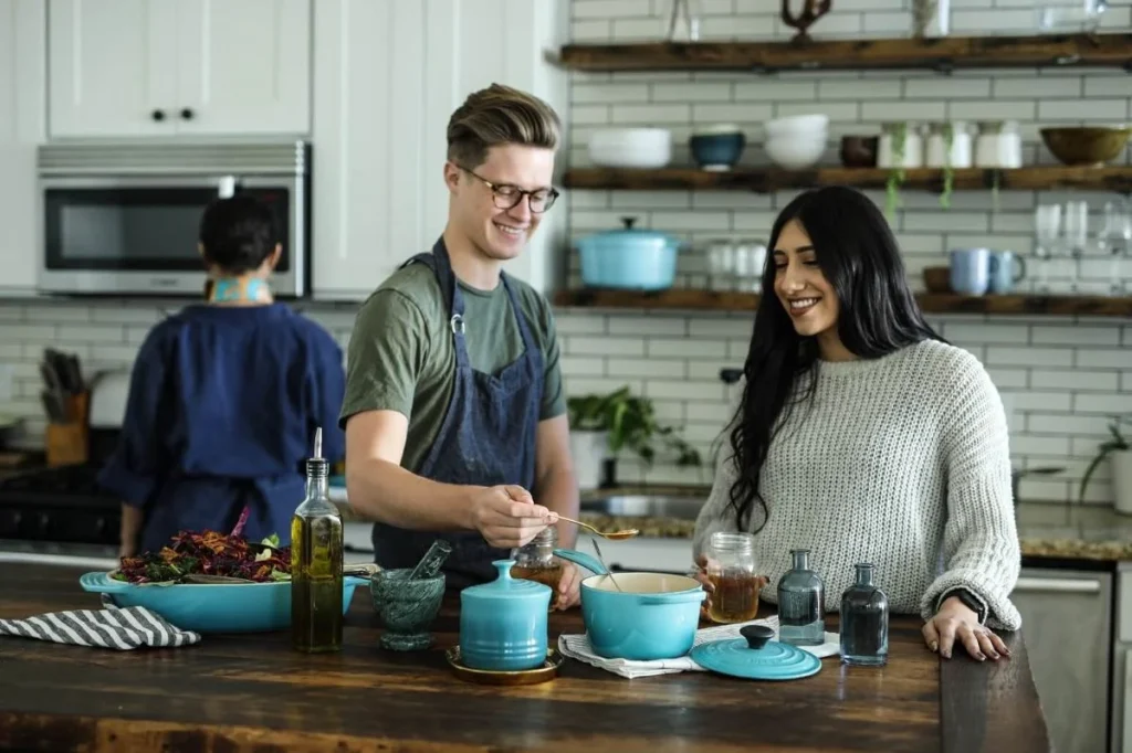 photo of a family cooking