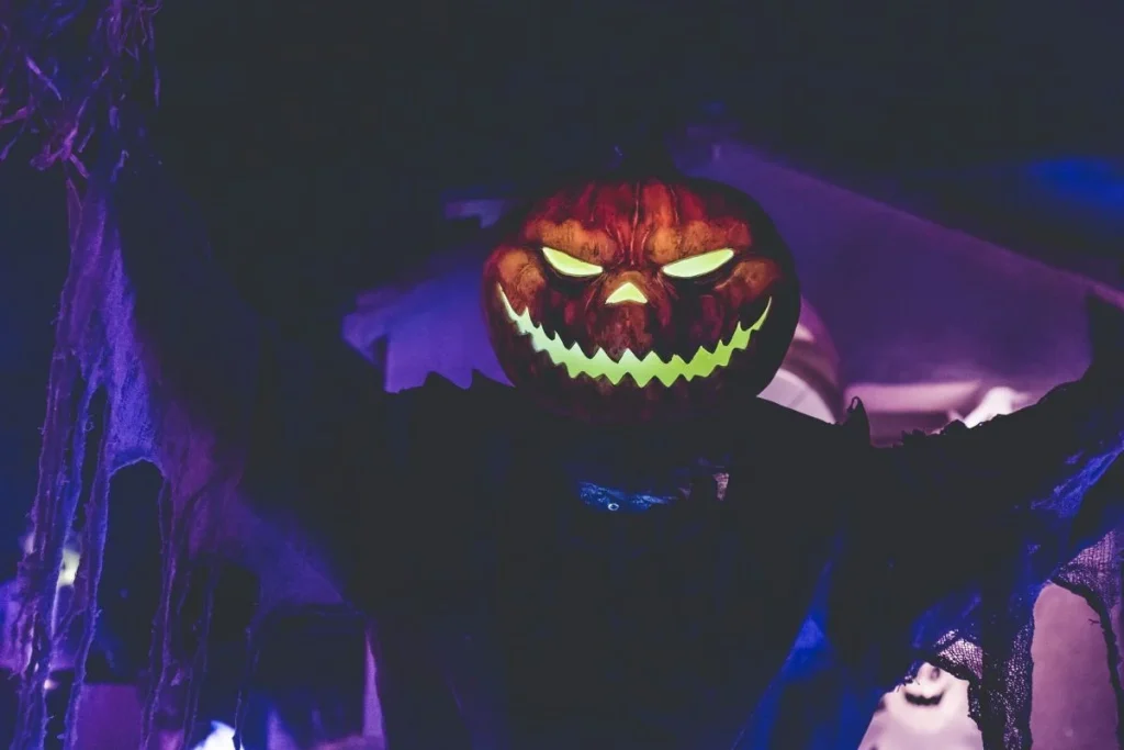 photo of a halloween pumpkin scarecrow