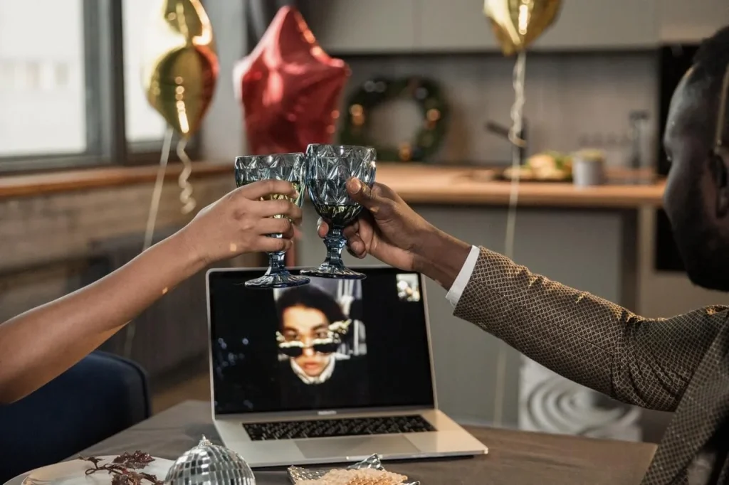 photo of a virtual wine party
